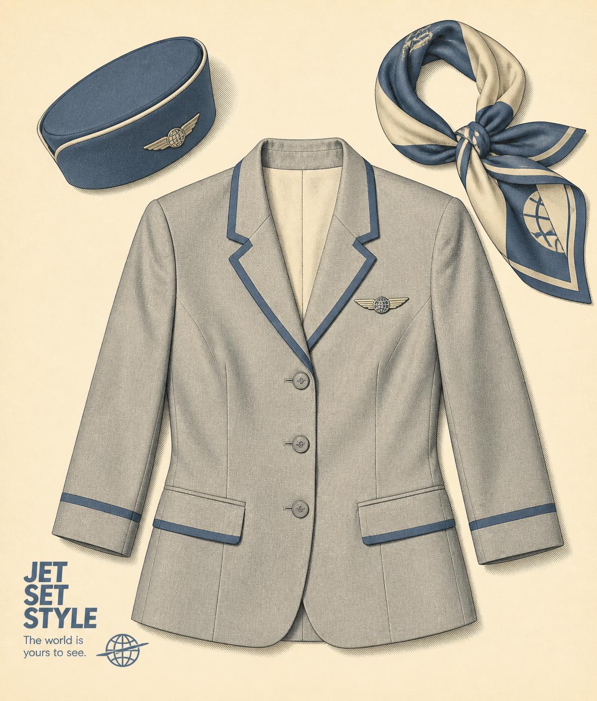 Silver blazer. Blue trim. Winged badge.